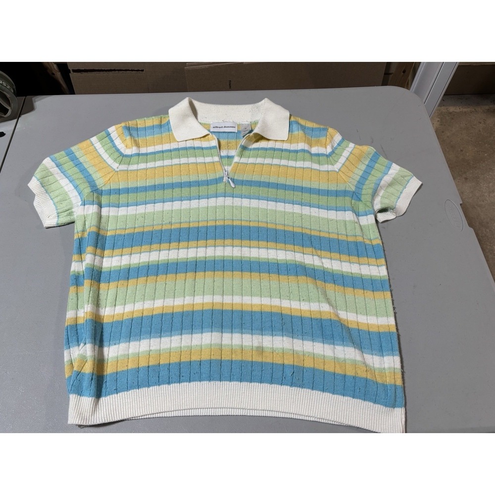 Alfred Dunner Vintage Textured Knit Polo Top Pastel Stripe Sz XL Grandpa core